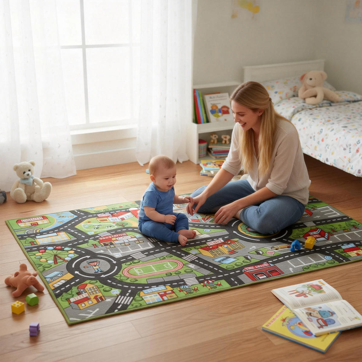 KRABBELMATTE DE-10866 160x100x0,5 cm rutschfest Stadtmotiv Grau - Grau, Textil (100/0.5/160cm) - ComfortXL