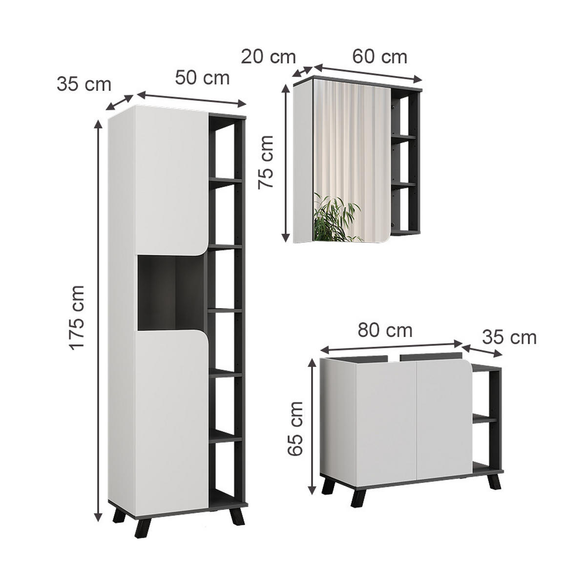 KOUPELNOVÝ NÁBYTEK Karen Antracitová/bílá - bílá/antracitová, kompozitní dřevo (80/65/35cm) - Vicco