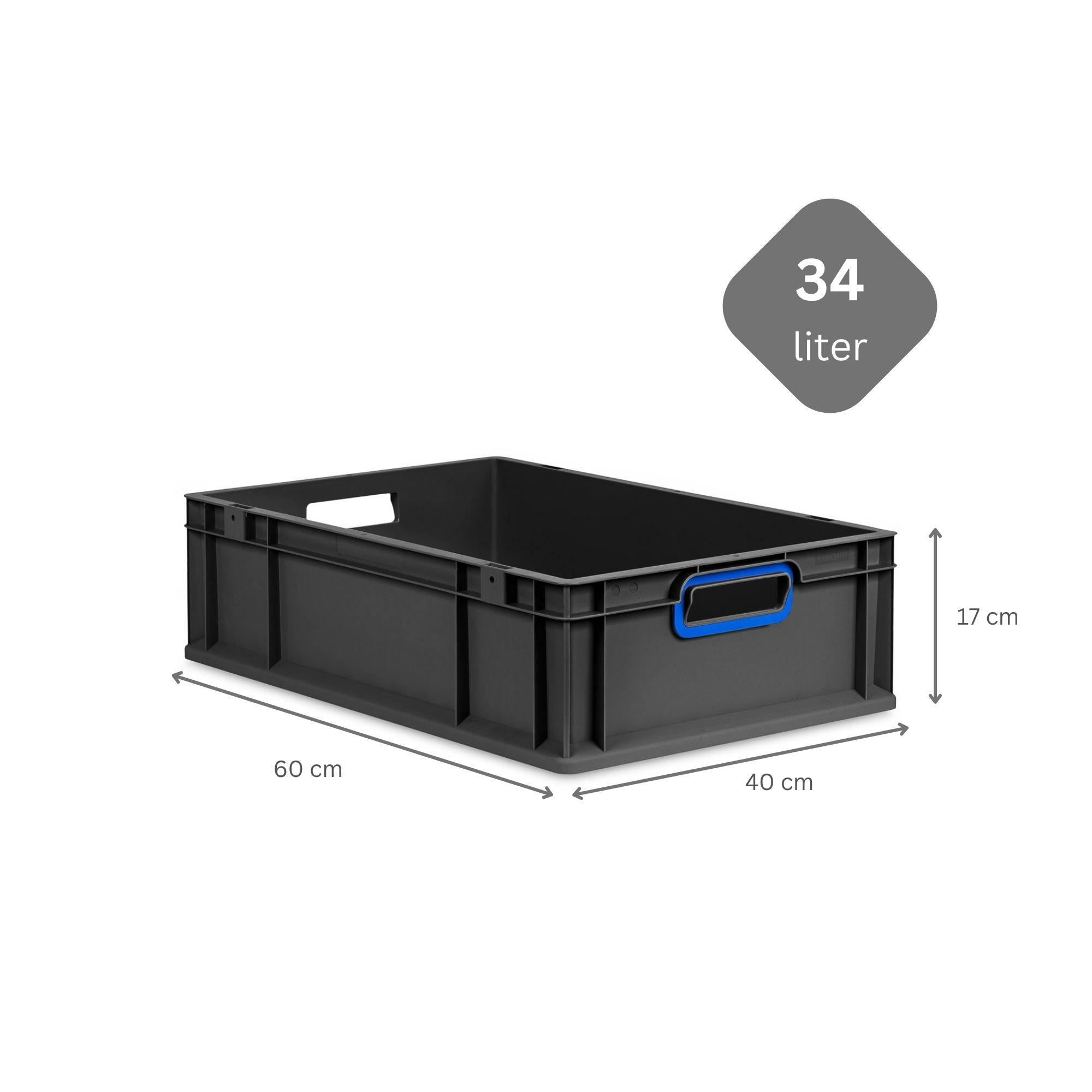 EUROBOX NextGen Color 17x40x60 cm 34 Liter Griffe blau offen, Schwarz - Blau/Schwarz, Kunststoff (40/17/60cm) - PROREGAL