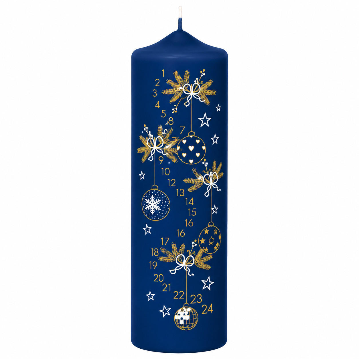 BALA Adventskerze 1-24 in Samtlook Midnight Blue 25 x 7 cm - Blau, Paraffin (7/25/25cm) - Kopschitz Kerzen
