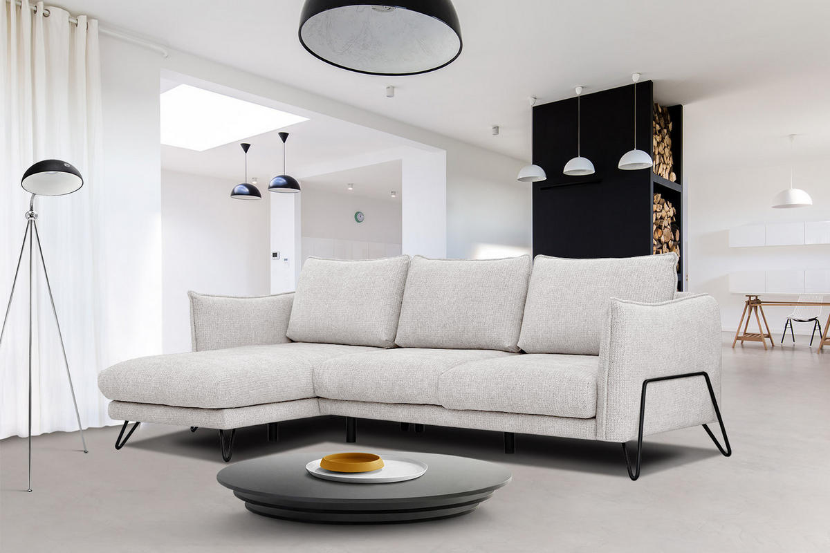 ECKSOFA HOSTEN 4-Sitzer, creme - Creme/Schwarz, Holzwerkstoff/Textil (158/269cm) - Courtois Laville