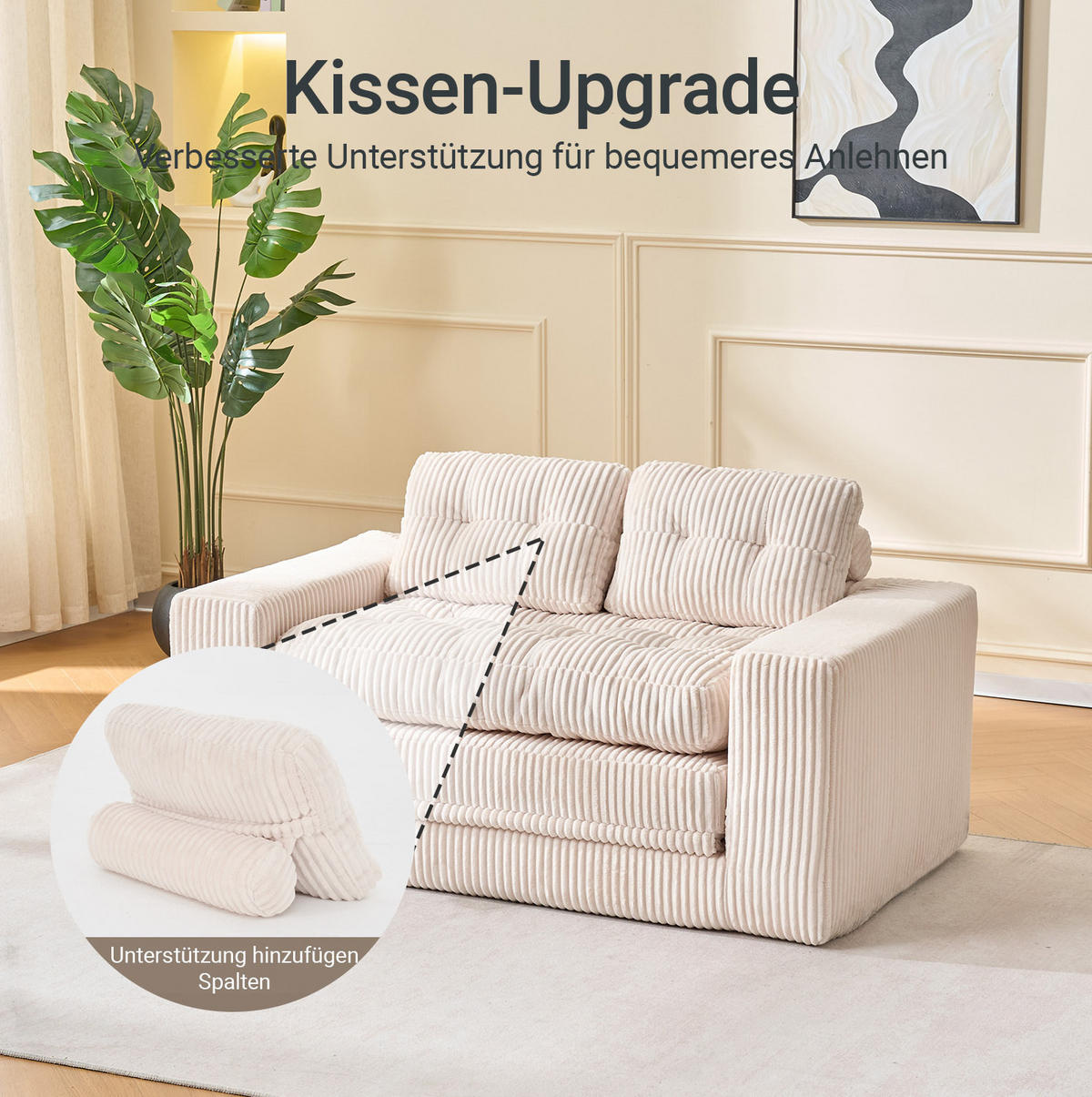 SCHLAFSOFA 2-in-1 rahmenloser Zweisitzer Cord Beige - Beige, Holzwerkstoff (85/54/140cm) - Meubliv