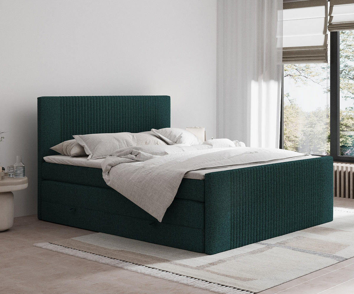 BOXSPRINGBETT Bergamo Grün 160/200 cm - Schwarz/Grün, Holz/Holzwerkstoff (160/200cm) - Maison de Reve
