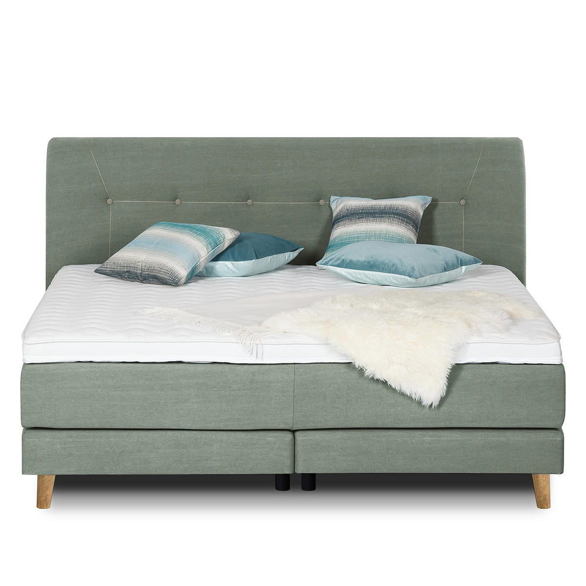 BOXSPRINGBETT - Webstoff - Jadegrün, Naturmaterialien (200/200cm) - home24