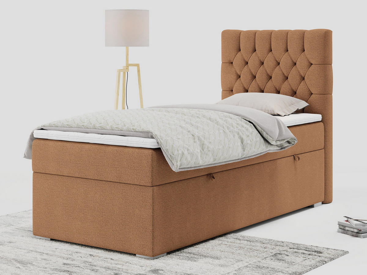 BOXBETT PERA 90/200 Orange Struktur - H3 - Rechts Seite - Orange, Holz/Textil (90/200cm) - MKS