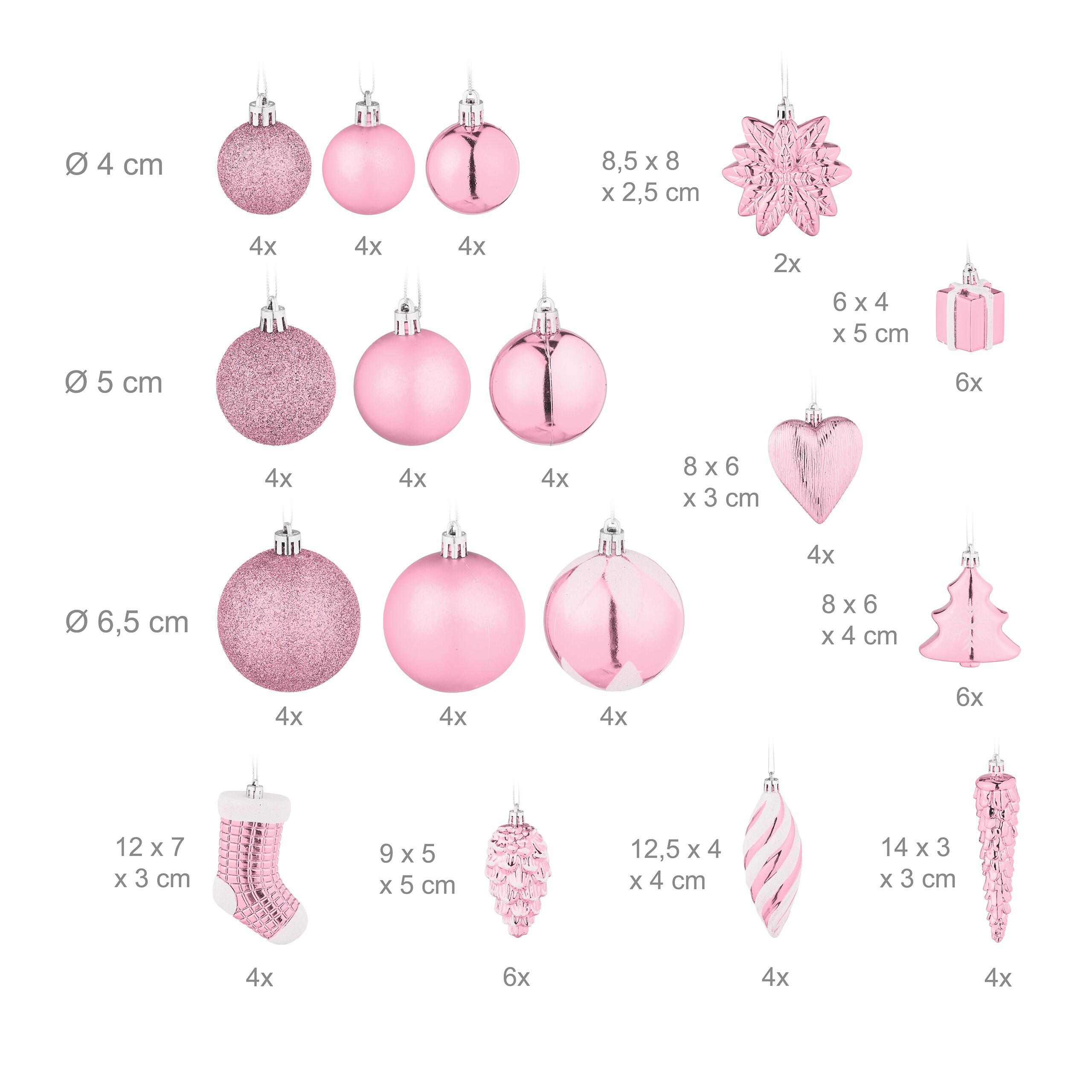 Thumbnail - Relaxdays 72-Tlg.weihnachtskugeln-Set, Rosa, Kunststoff, 38x24x12 cm, Dekoration, Weihnachtsdekoration, Weihnachtsbaumsc...