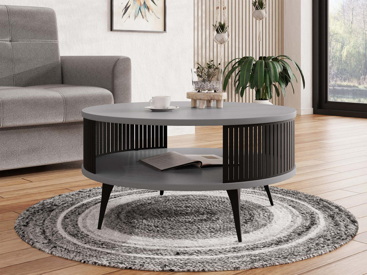COUCHTISCH Roenni - Hellgrau/Schwarz, Holzwerkstoff/Metall (75/75/44cm) - MIRJAN24