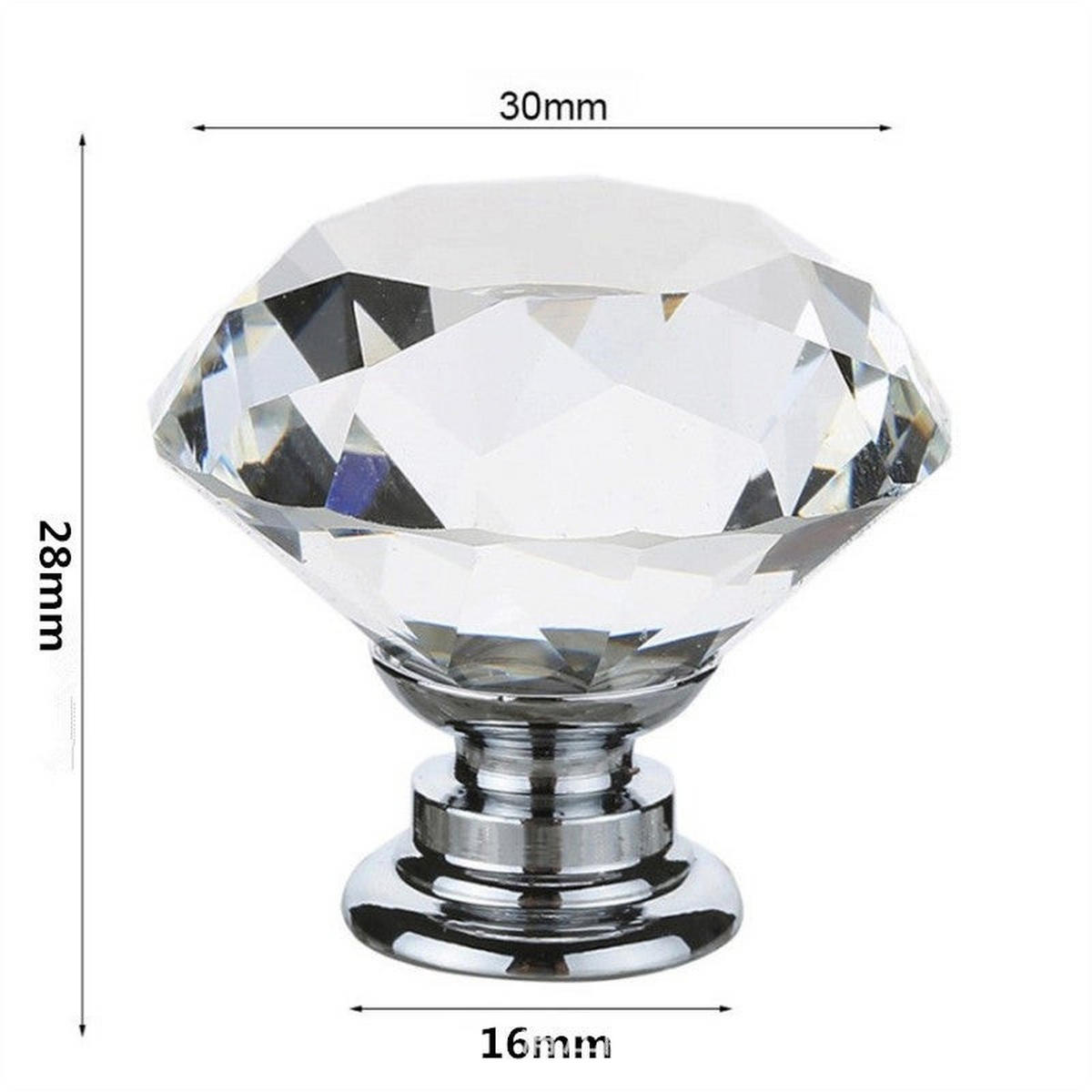 SCHRANKKNOPF Kristall Diamant 10er-Set 30 mm - Transparent, Glas (3/2.8/3cm)