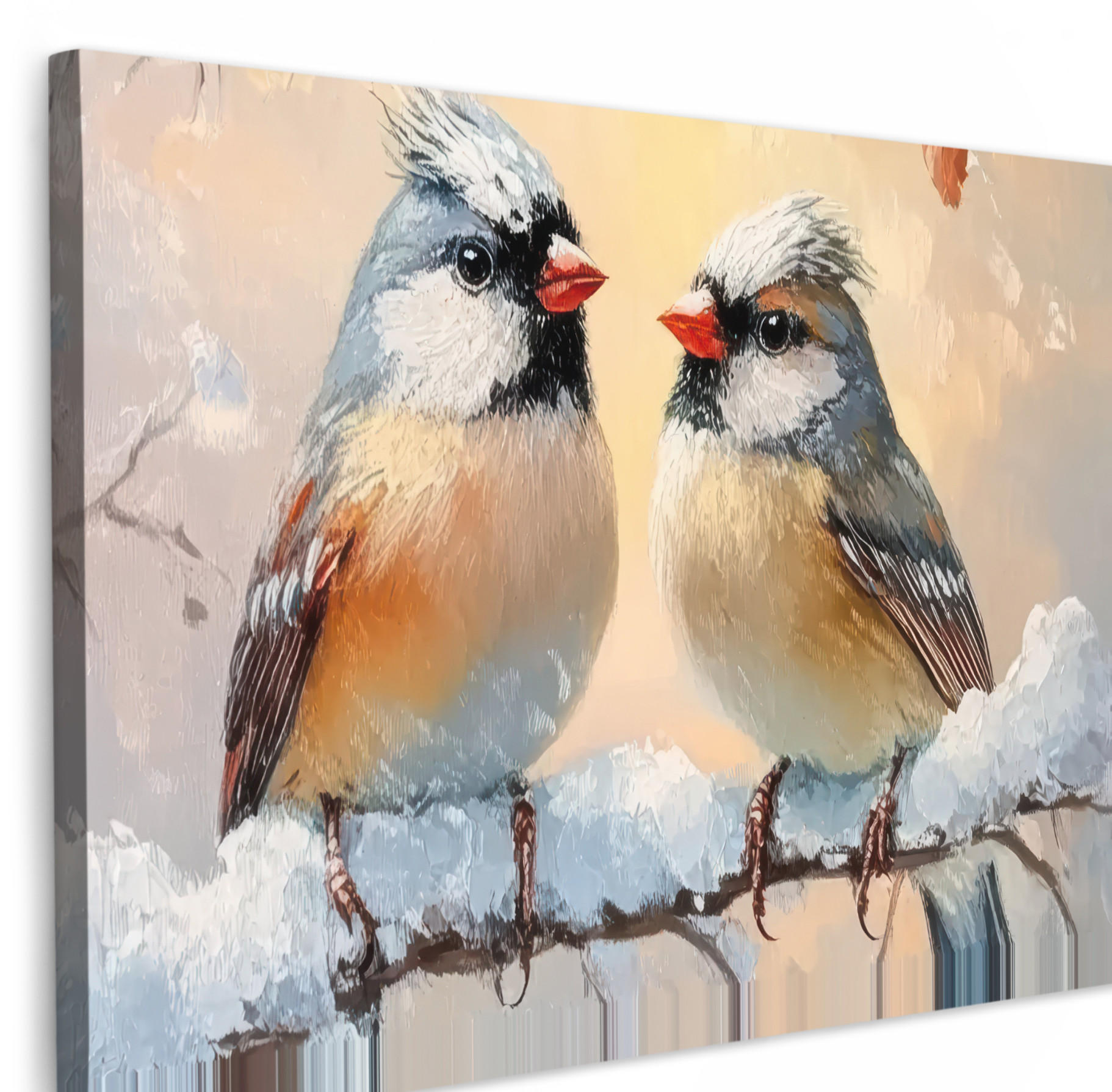 LEINWANDBILD Vögel - Zweig - Winter - Schnee Gemälde 60x40 cm - Pastellblau, Textil (60/40cm) - MuchoWow