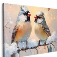 LEINWANDBILD Vögel - Zweig - Winter - Schnee XXL 150x100 cm - Pastellblau, Textil (150/100cm) - MuchoWow