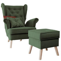 SESSEL mit Fußhocker Classic - Grün, Holz (92/107/80cm) - Idohome
