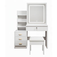 SCHMINKTISCH-SET 85 cm in Weiß mit LED-Spiegel, Hocker & verspiegelten Schiebetüren - Weiß, Holzwerkstoff (85/130/36cm) - Urban Meuble