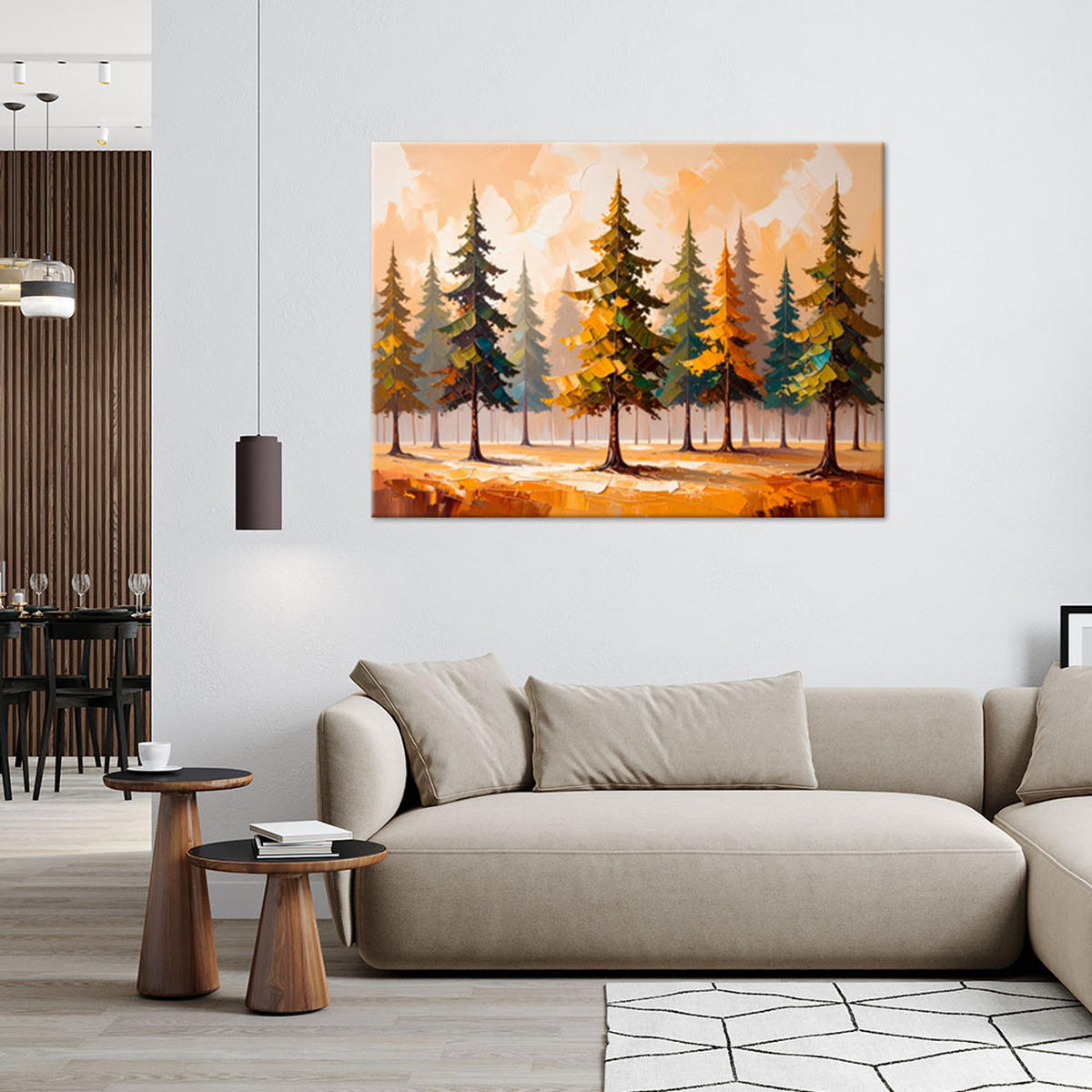 LEINWANDBILD Bäume Landschaft Imitation Farbe 100x70cm - Beige, Textil (100/70cm) - Feeby