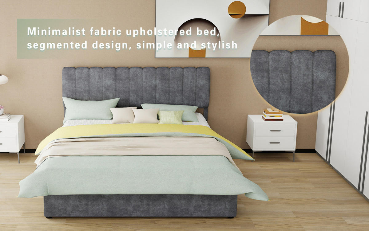 POLSTERBETT 160/200 cm mit hohem Kopfteil und Matratze, Grau - Grau, Textil (160/200cm) - Redom
