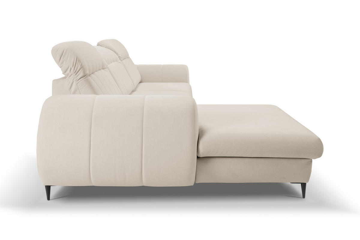 ECKSOFA PURO L-S Beige Plüsch-Stoff mit Schlaffunktion - Beige, Holz (275/166cm) - MASSENO