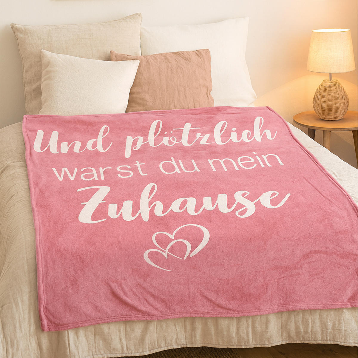 KUSCHELDECKE mit Spruch - 130x160cm Rosa - Rosa, Textil (130/160cm)