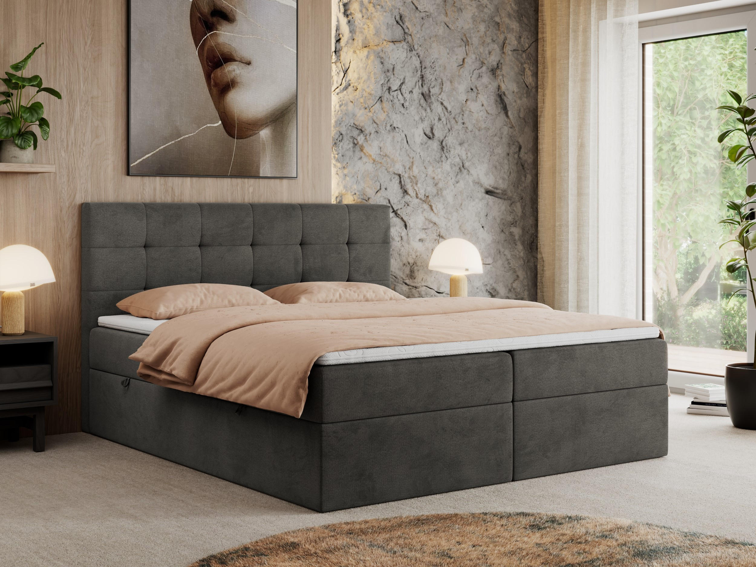 Thumbnail - MKS Boxbett, Grau, Textil, 1-Sitzer, H4, Rechteckig, 200x200 cm, Schlafzimmer, Betten, Boxspringbetten