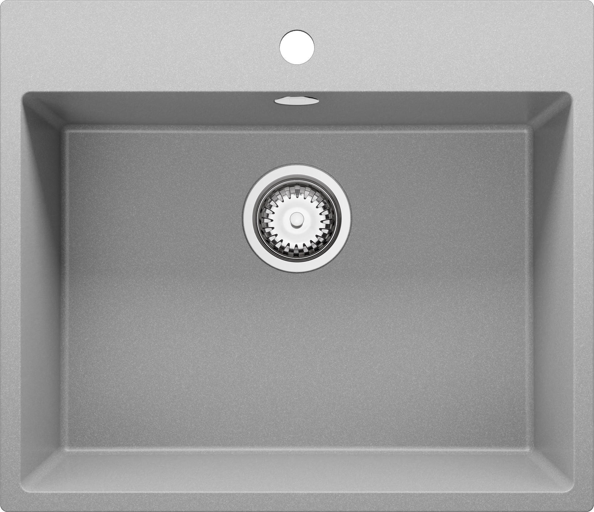 SPÜLBECKEN Riga, 2-er set Grau 58/50 cm 1 Becken + Ablauf-Set ab 60er Unterschrank - Chromfarben/Grau, Kunststoff (58/20/50cm) - Primagran