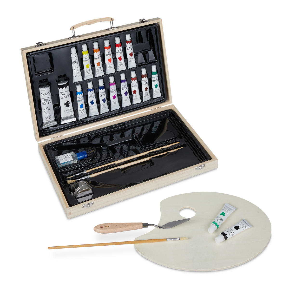 MALKOFFER - Hellbraun, Holz/Kunststoff (36.5/5/26.5cm) - Relaxdays