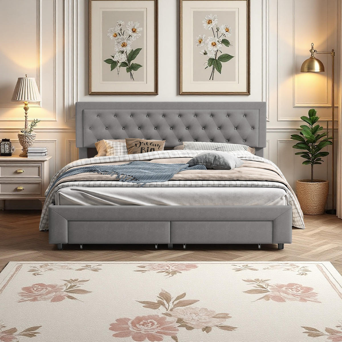 POLSTERBETT 180x200 cm Stauraum 2 Schubladen Lattenrost Samt grau - Grau, Holz (180/200cm) - LEBENLANG