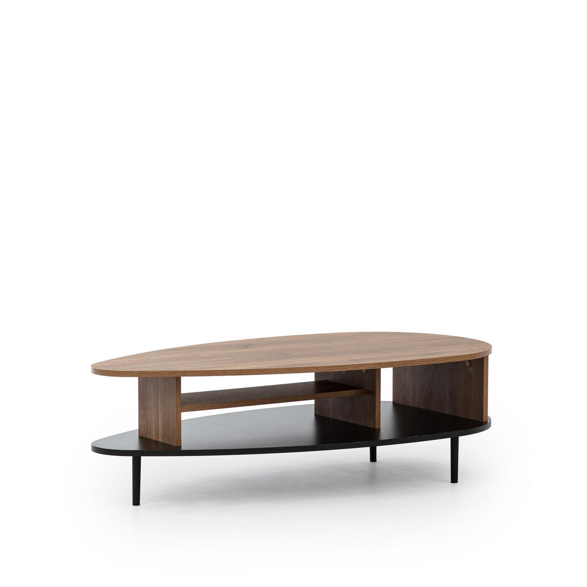 COUCHTISCH Nero 120 cm Retro-Stil Ovale Form - Hellbraun/Schwarz, Holzwerkstoff/Metall (62/119/37cm) - Ravio