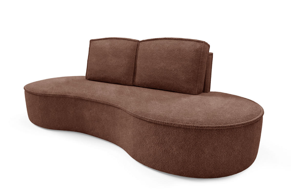 SOFA Molly – Freistehendes halbrundes Designsofa mit zwei eleganten, abnehmbaren RückenKissen, Abriamo Stoff, Größe: 234x101x88 cm, Braun - Braun, Holz/Textil (234/88/101cm) - DomoHome