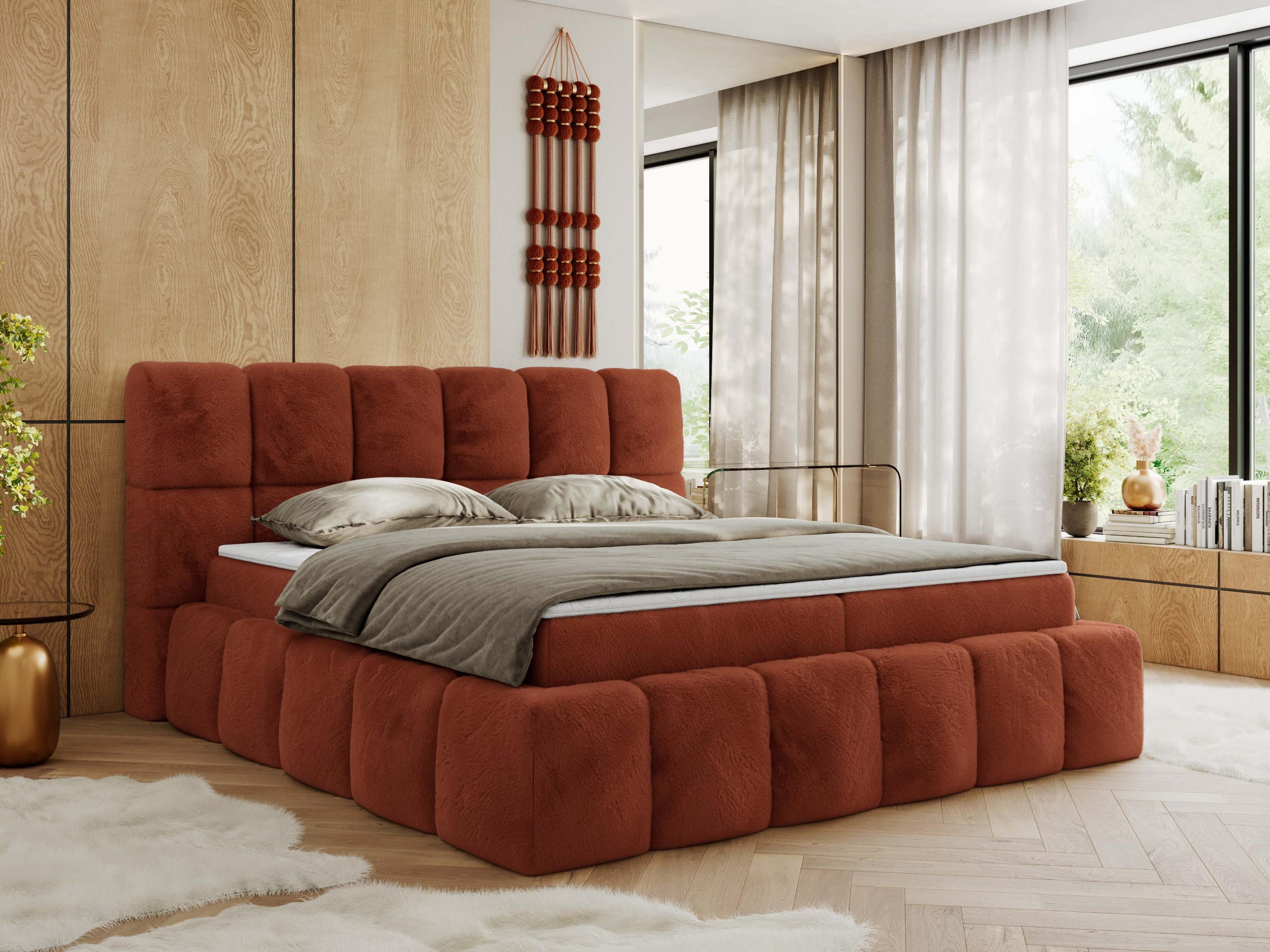 BOXBETT NIRA 200/200 - Orange Plüsch - H4 - Orange, Holz/Textil (200/200cm) - MKS