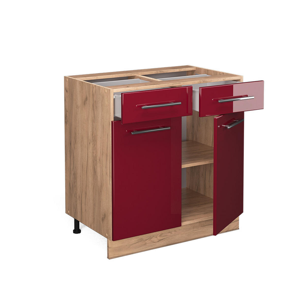 KÜCHENUNTERSCHRANK Fame-Line Bordeaux Hochglanz 80 cm, AP Marmor - Bordeaux/Eiche Wotan, Holzwerkstoff (80/82/60cm) - Vicco