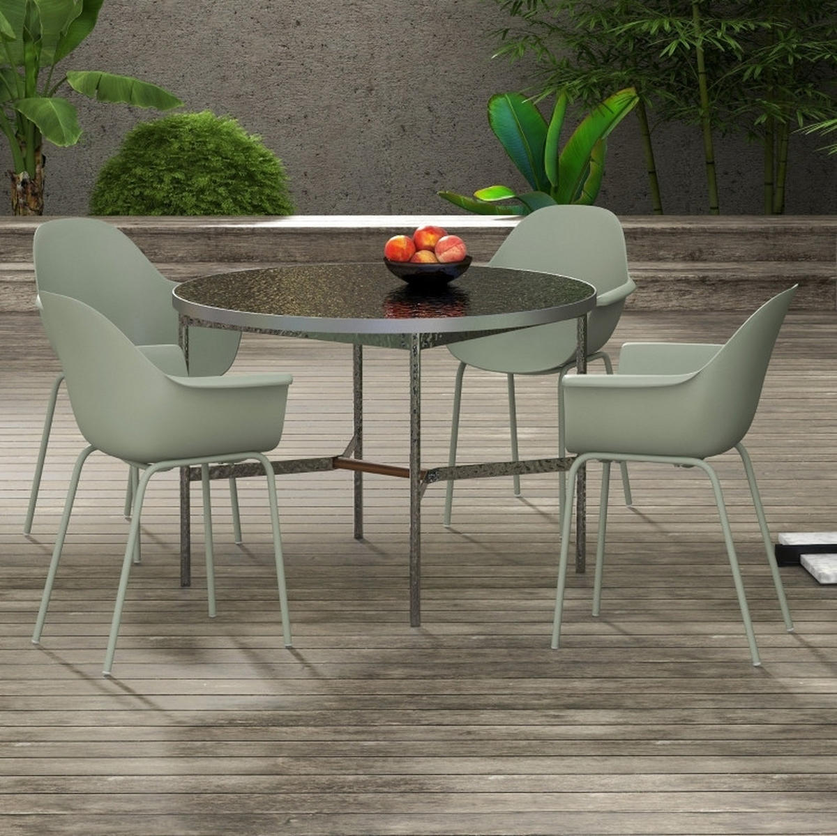 SADA 4 zahradních židlí 59/55/84 cm zelená z plastu a oceli s područkami a vysokým opěradlem - zelená barva, plast (55/84/59cm) - OKWISH