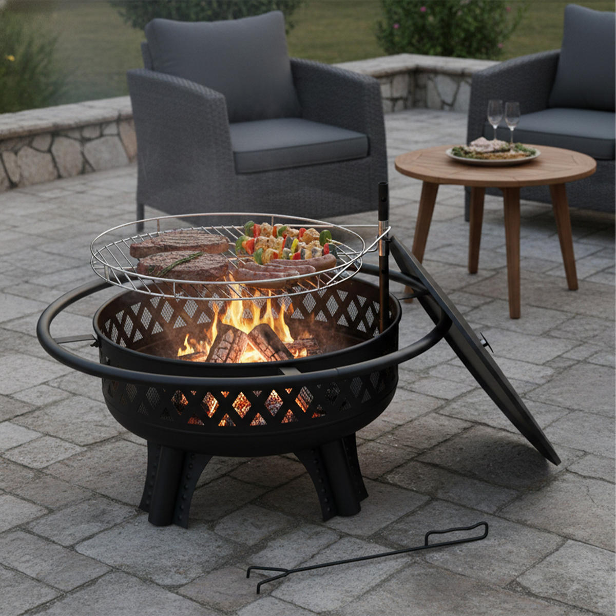 FEUERSCHALE - Schwarz, Metall (80.5/65/80.5cm) - Relaxdays