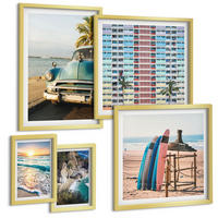 BILDER SET 5er Set - 50x50 cm & 20x30 cm & 40x60 cm Goldrahmen - Sonnenuntergang in Miami - Goldfarben, Kunststoff (40/60cm) - TULUP