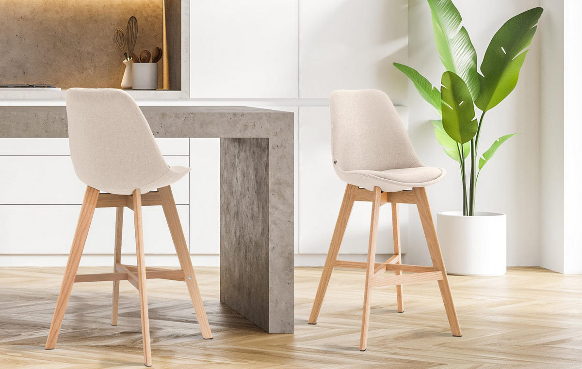 BARHOCKER 2er Set Stoff creme - Eukalyptusholzfarben/Creme, Holz/Textil (48/112/56cm) - CLP