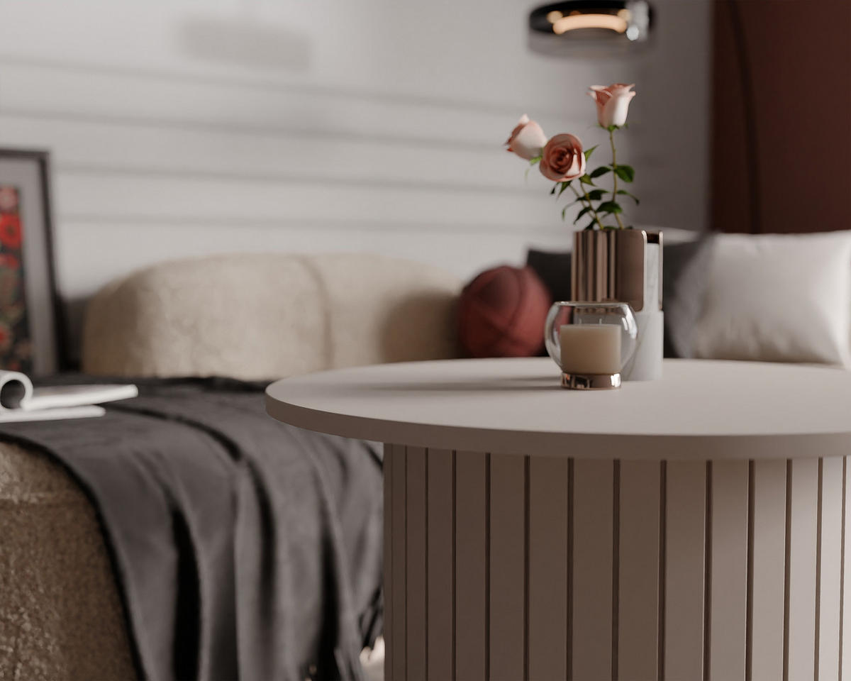 COUCHTISCH geriffelt, rund, Kaschmir - Kaschmir, Holzwerkstoff (70/70/46cm) - Idohome