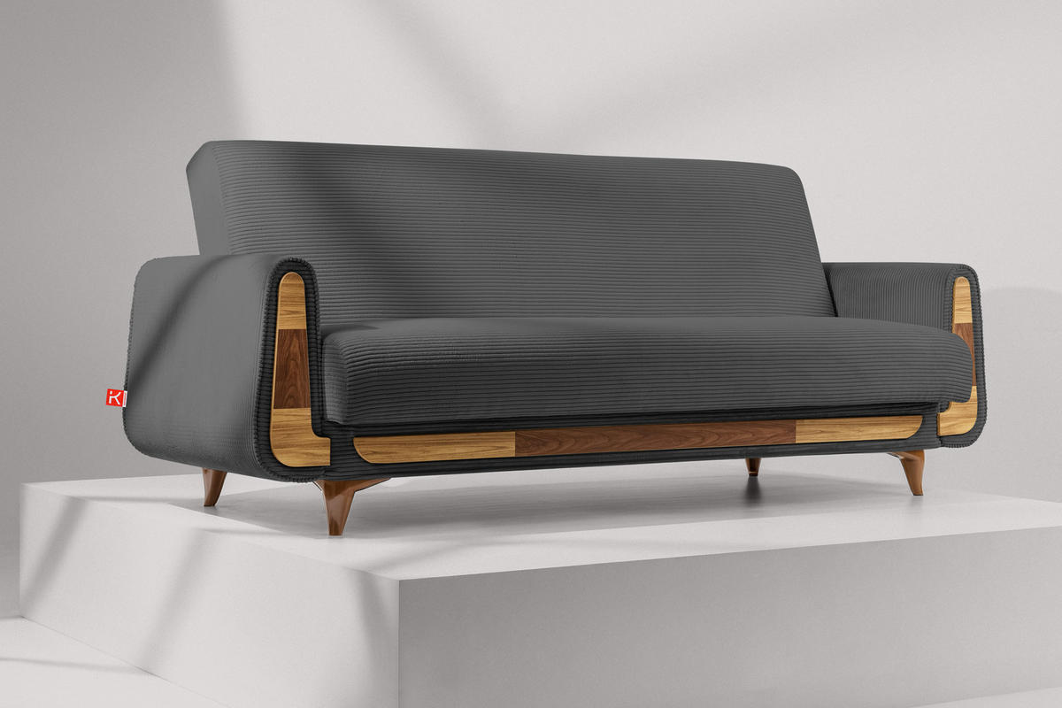 3-SITZER-SCHLAFSOFA GUSTAVO II mit Armlehnen, Dunkelgrau - Dunkelgrau, Holz/Holzwerkstoff (230/98/98cm) - KONSIMO®