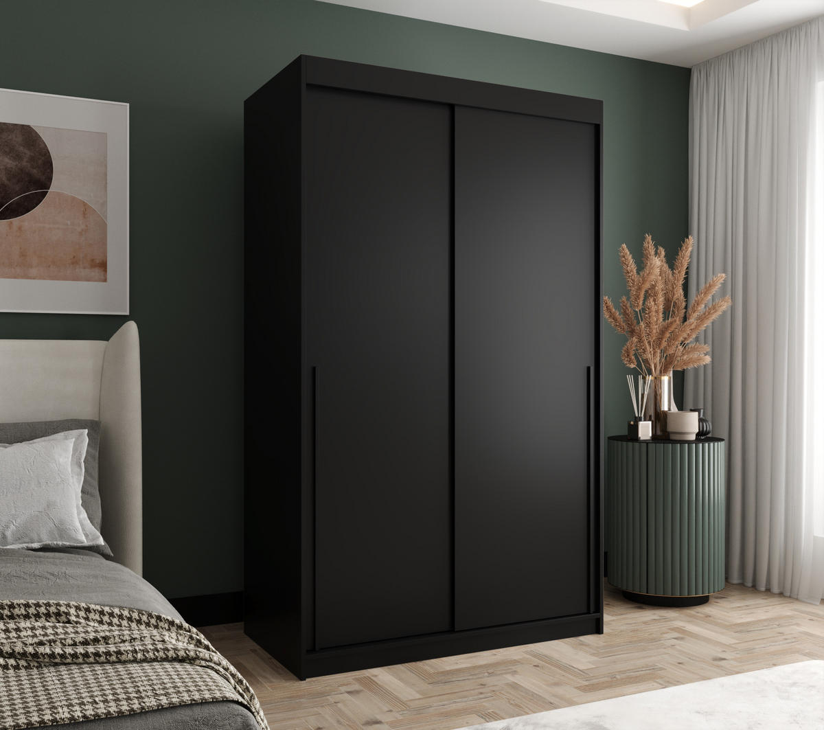 SCHIEBETÜRENSCHRANK 120 cm Breite, schwarz mit schwarzem Griff - Schwarz, Holzwerkstoff (120/200/62cm) - Home Collective