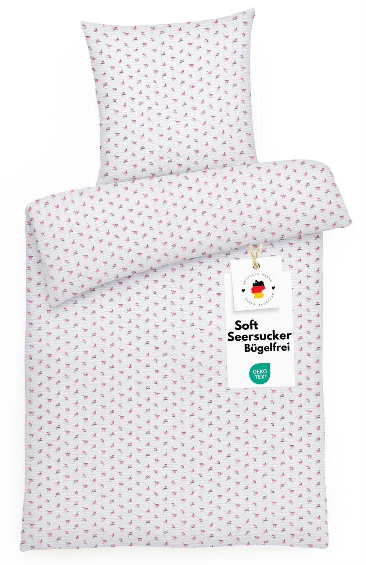 SEERSUCKER-BETTWÄSCHE 155x220 geblümt Sommer Bettbezug Bügelfrei aus 100% Baumwolle, Bettbezüge Blumen Rosen Muster Rosa - Rosa, Textil (155/220cm) - Carpe Sonno