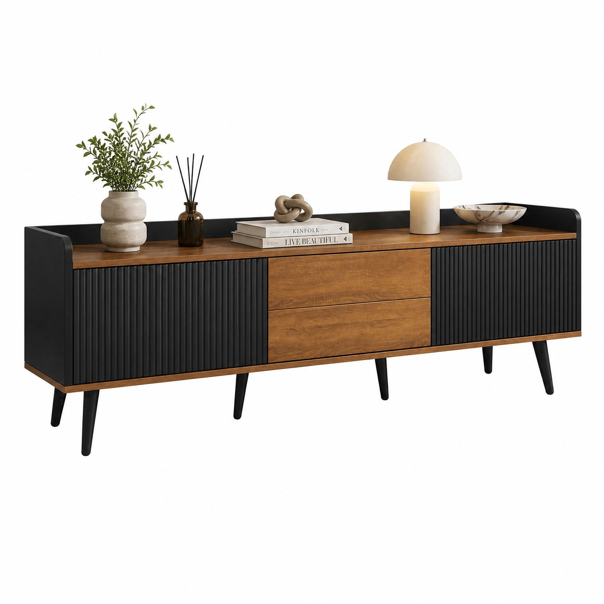 TV-SCHRANK 3-türig 160 cm Schwarz Natur - Schwarz, Holzwerkstoff (39/49.5/160cm) - Beauniv