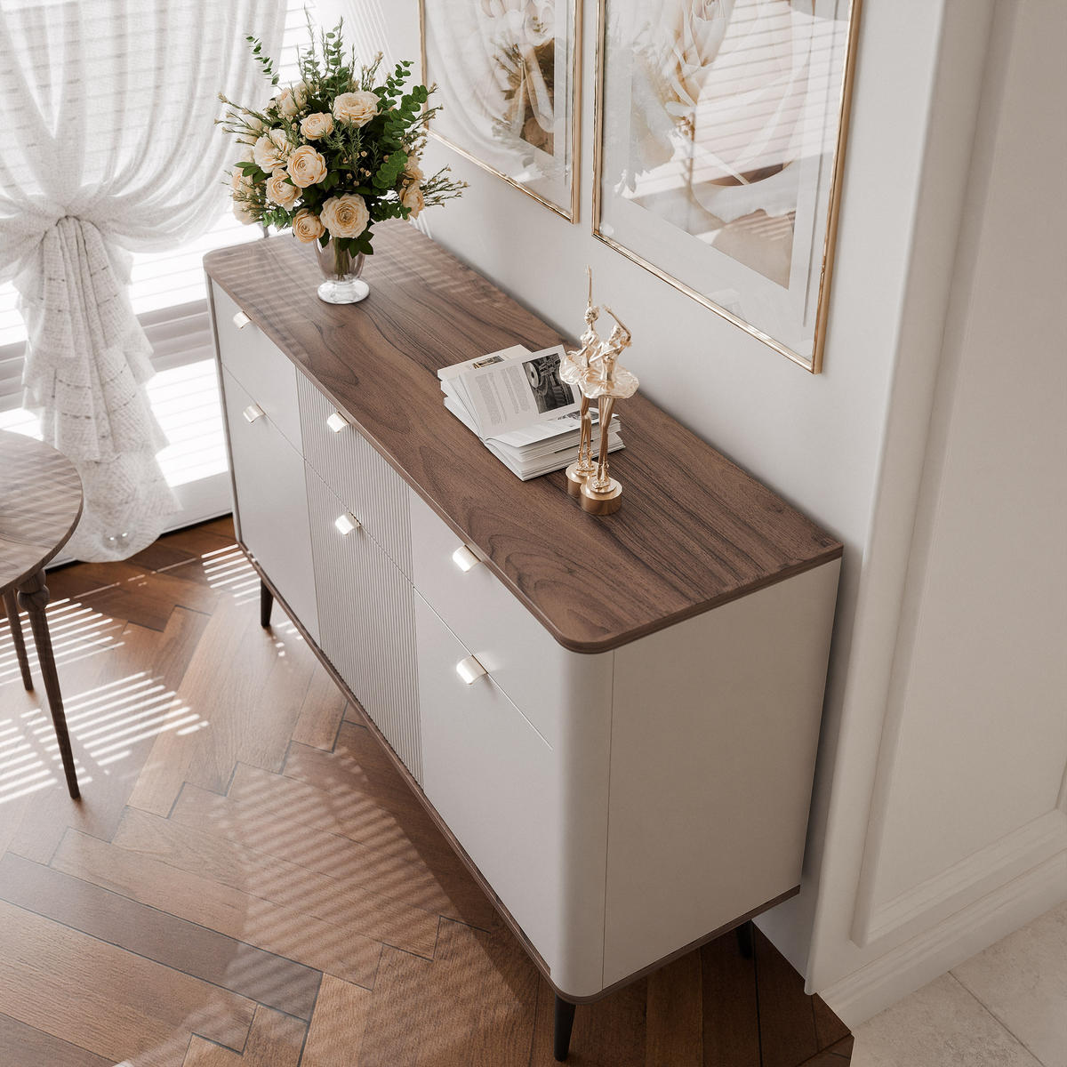 KOMMODE mit Schubladen NAVANI 130 cm Kaschmir/ Nuss - Kaschmir/Nussbaumfarben, Holzwerkstoff/Metall (130/82/40cm) - Idohome