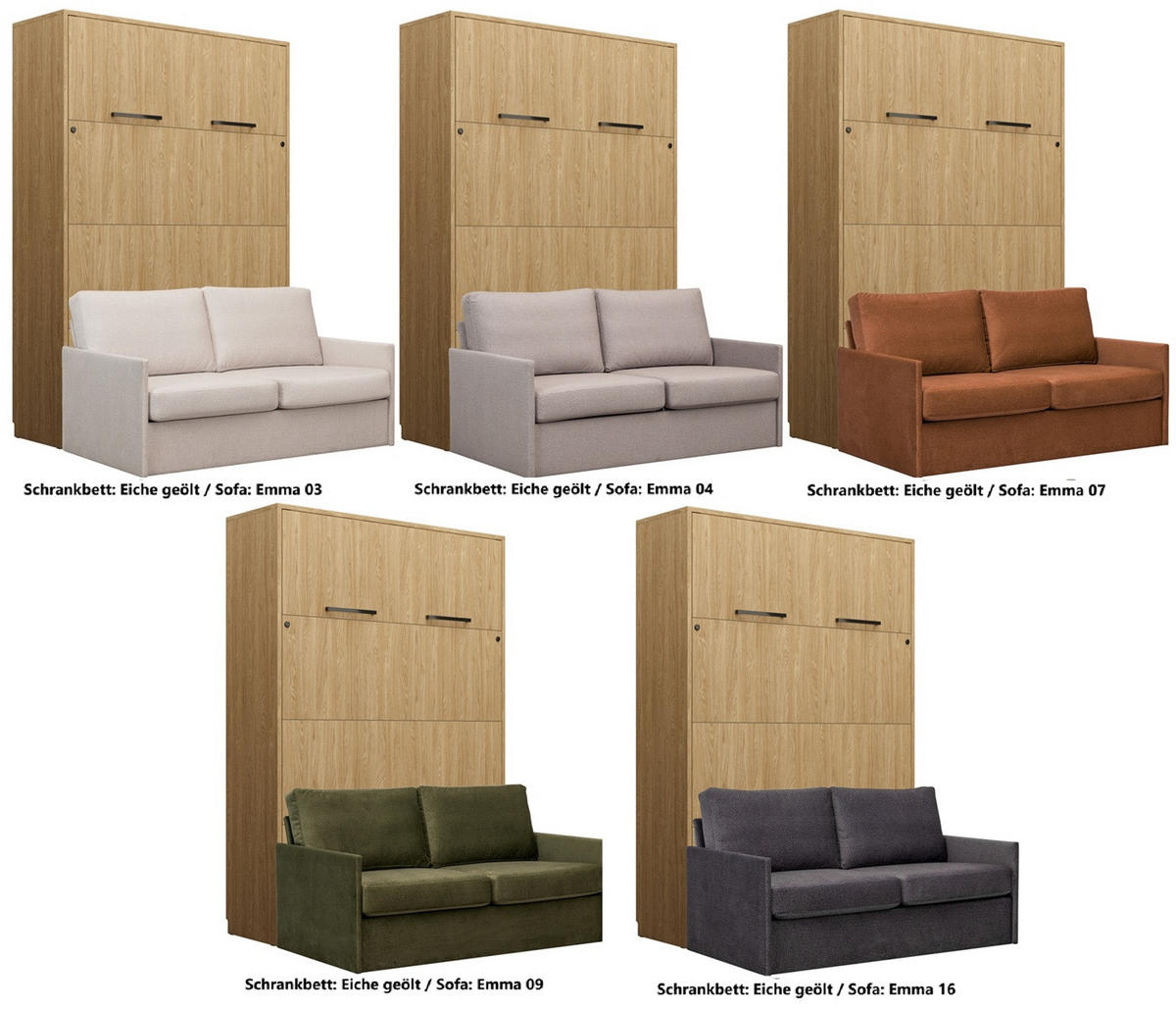 SCHRANKBETT Wandbett GN 140x200 eiche geölt mit LED & Sofa - Beige - Eichefarben/Beige, Holz/Holzwerkstoff (140/200cm) - QMM TraumMöbel