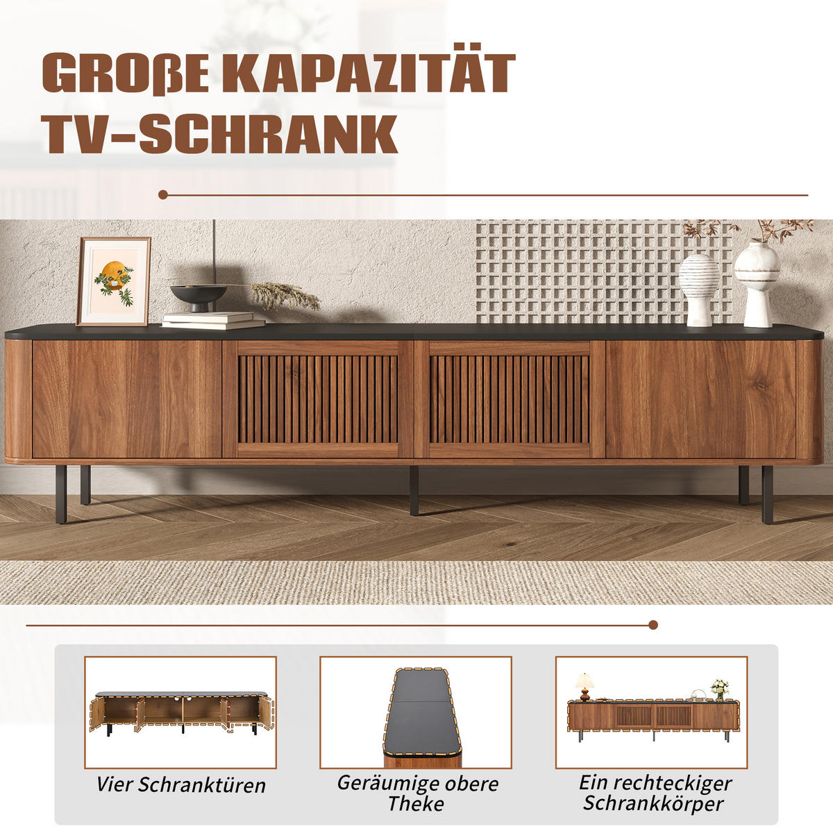 TV-SCHRANK 190cm modern niedrig TV-Ständer Design - Walnussfarben, Holzwerkstoff (35/45/190cm) - FLIEKS