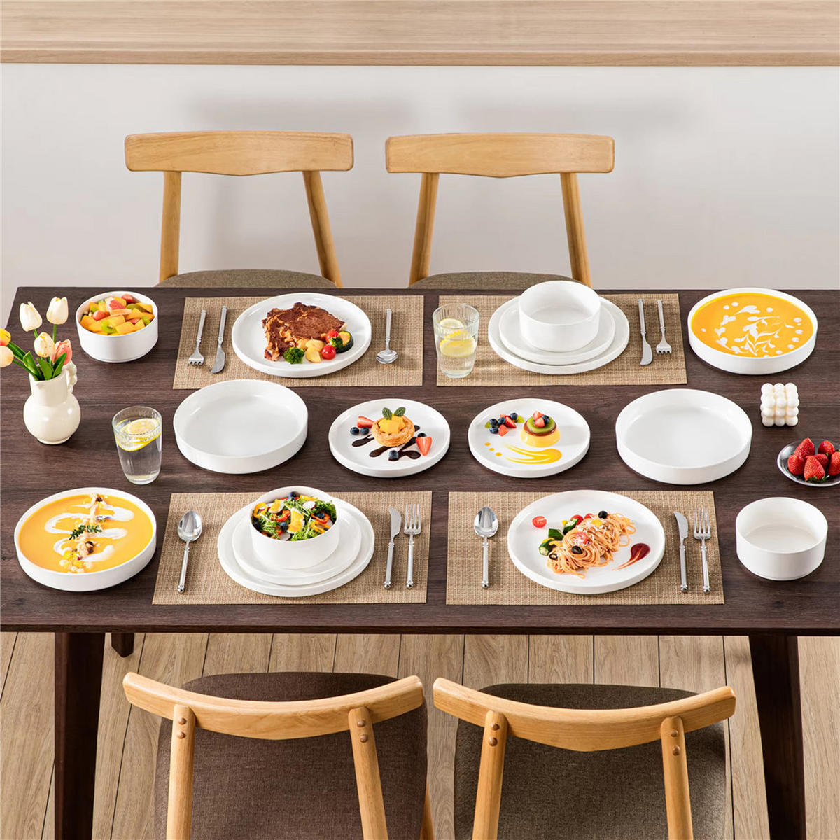 KOMBISERVICE 16-teilig Speiseteller-Set für 4Personen - Weiß, Keramik (26/2.3/26cm) - Kaket