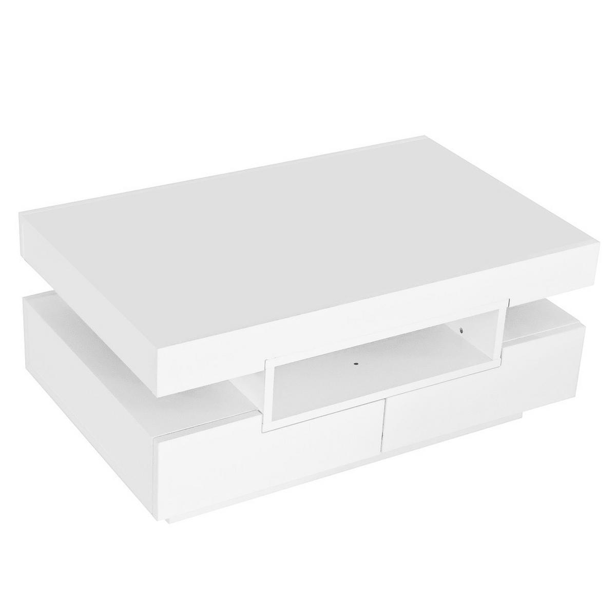 COUCHTISCH Hochglanz 4 Schubladen LED-Lichtleiste Weiß - Weiß, Holz (93/59/18cm) - FLIEKS