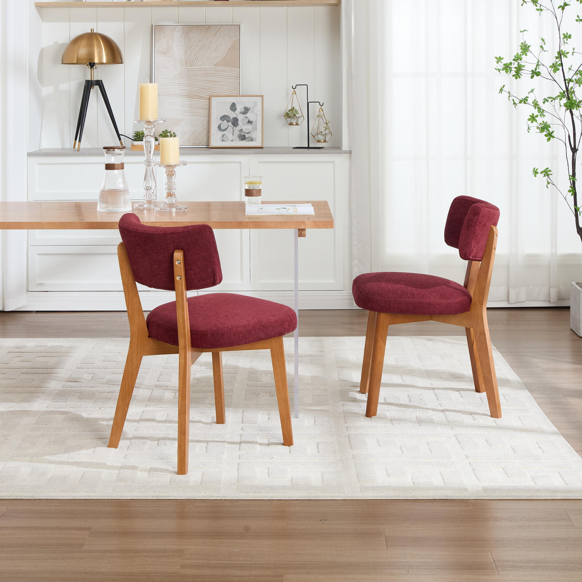 STUHL-SET 2 Stück Mid-Century Massivholzbeine, DE-42268, Bordeauxrot - Weinrot, Holz (47/77/54.5cm) - ComfortXL