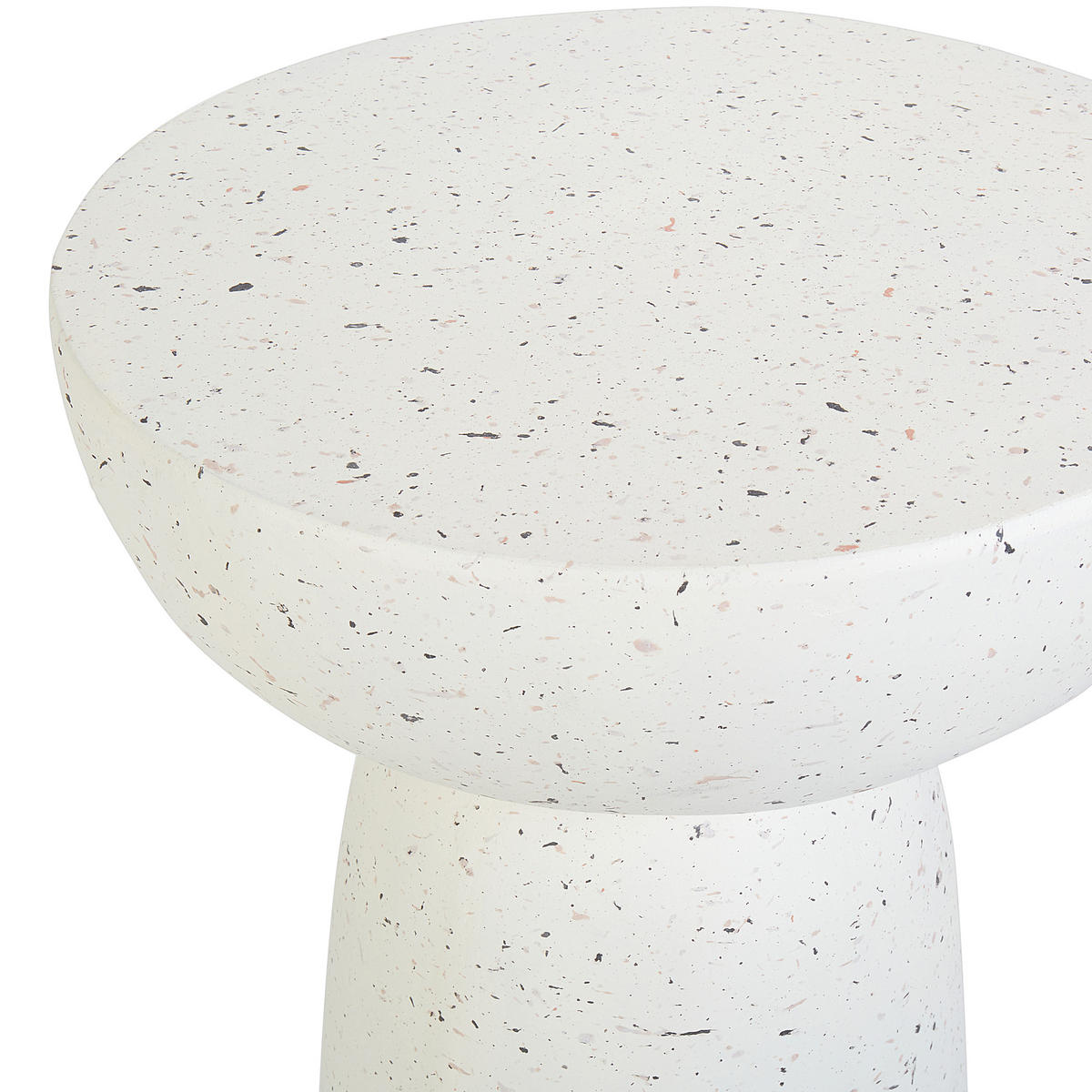 BEISTELLTISCH Beton Cremeweiß Terrazzo Optik rund 33 cm Cadini - Weiß, Stein (33/33/71cm) - Beliani