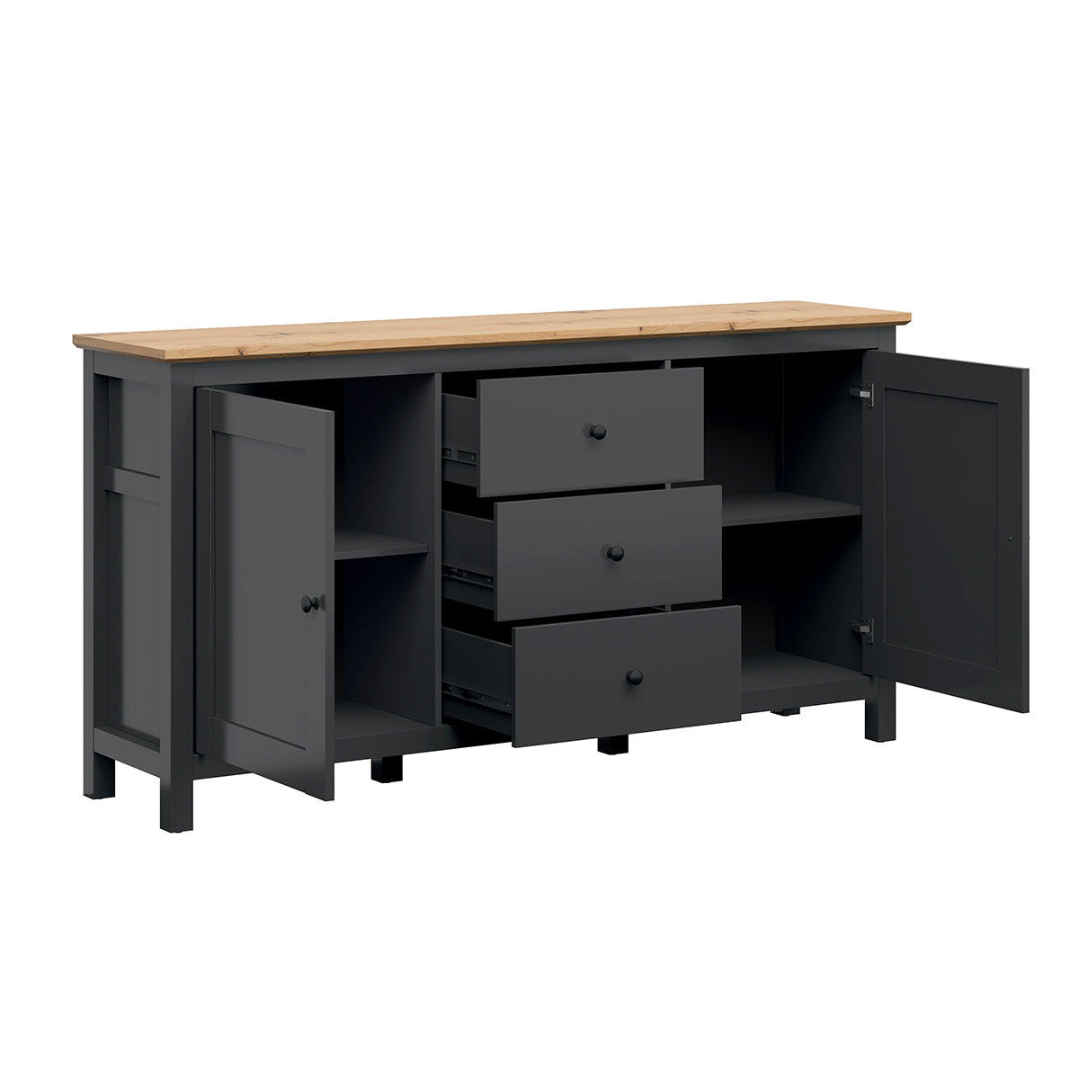 SIDEBOARD Duck Anthrazitgrau und Holz - Grau, Holzwerkstoff (186/96/44cm) - Petits-meubles