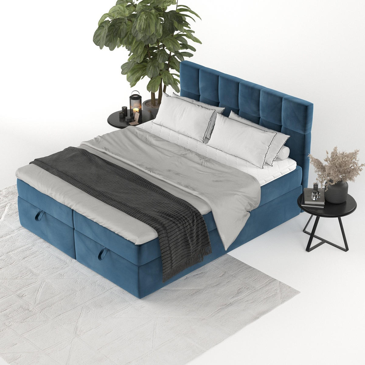 BOXBETT Savio 180/200 cm Dunkelblau im Kronos Stoff - Schwarz/Dunkelblau, Holz/Holzwerkstoff (180/200cm) - AltaBeds