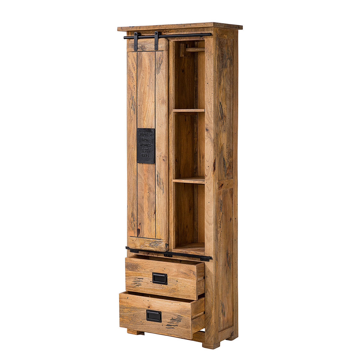 HOCHSCHRANK - Mango massiv / Eisen - Mango / Schwarz - Braun, Holz/Metall (70/195/35cm) - home24