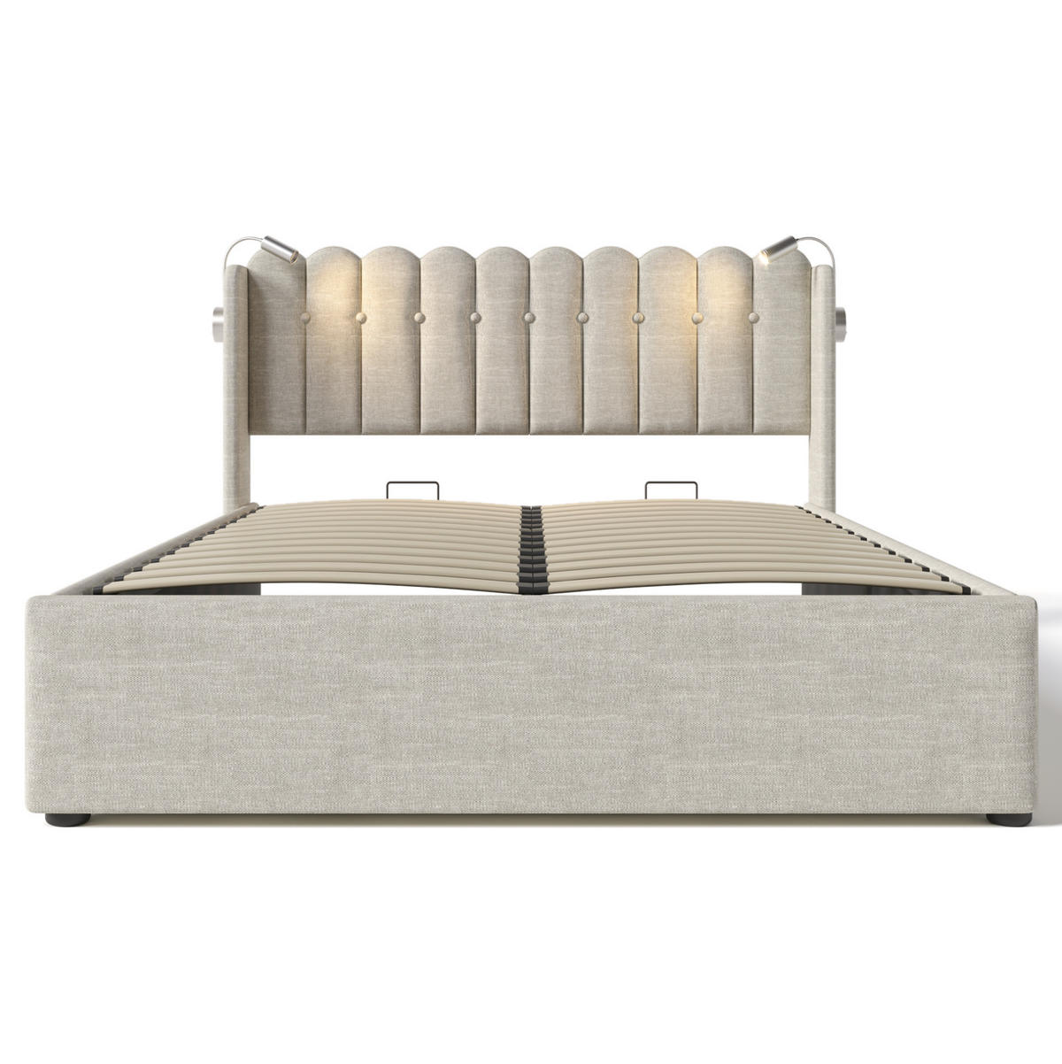 POLSTERBETT 140/200 cm mit Bettkasten, USB und Leselicht in Natur - Naturfarben, Textil (140/200cm) - BEAOK
