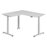 ECKSCHREIBTISCH elektrisch höhenverstellbar L-Form 160/160/74 cm in Grau/Silberfarben - Silberfarben/Grau, Holzwerkstoff (160/160/74cm) - bümö