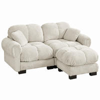 SOFA Modulares Ecksofa mit Ottomane Chenille Hell Khaki - Hellbraun, Holz (149/190cm) - Meubliv